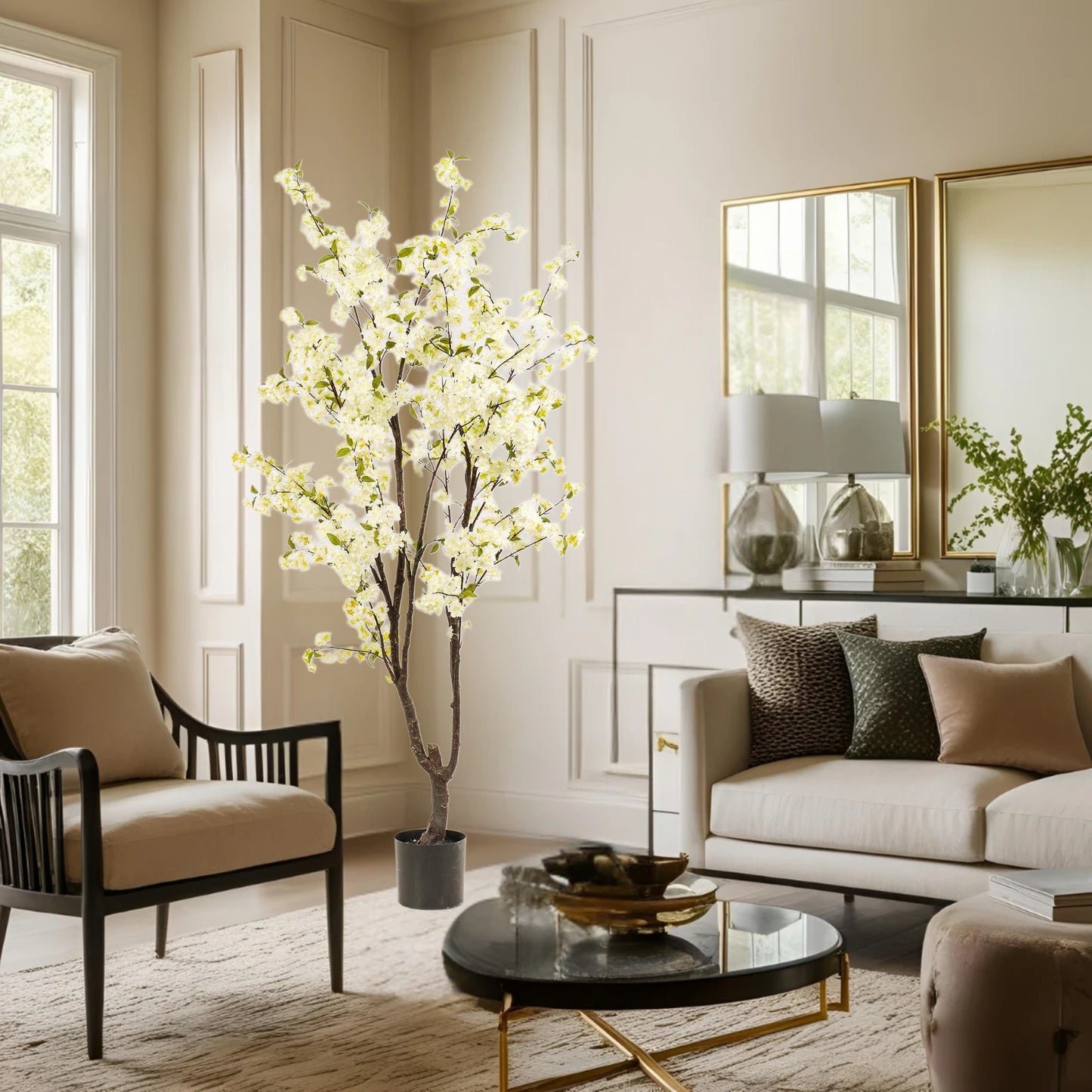 Kunstplant - Prunus - Kersenbloesem - Wit - 210cm