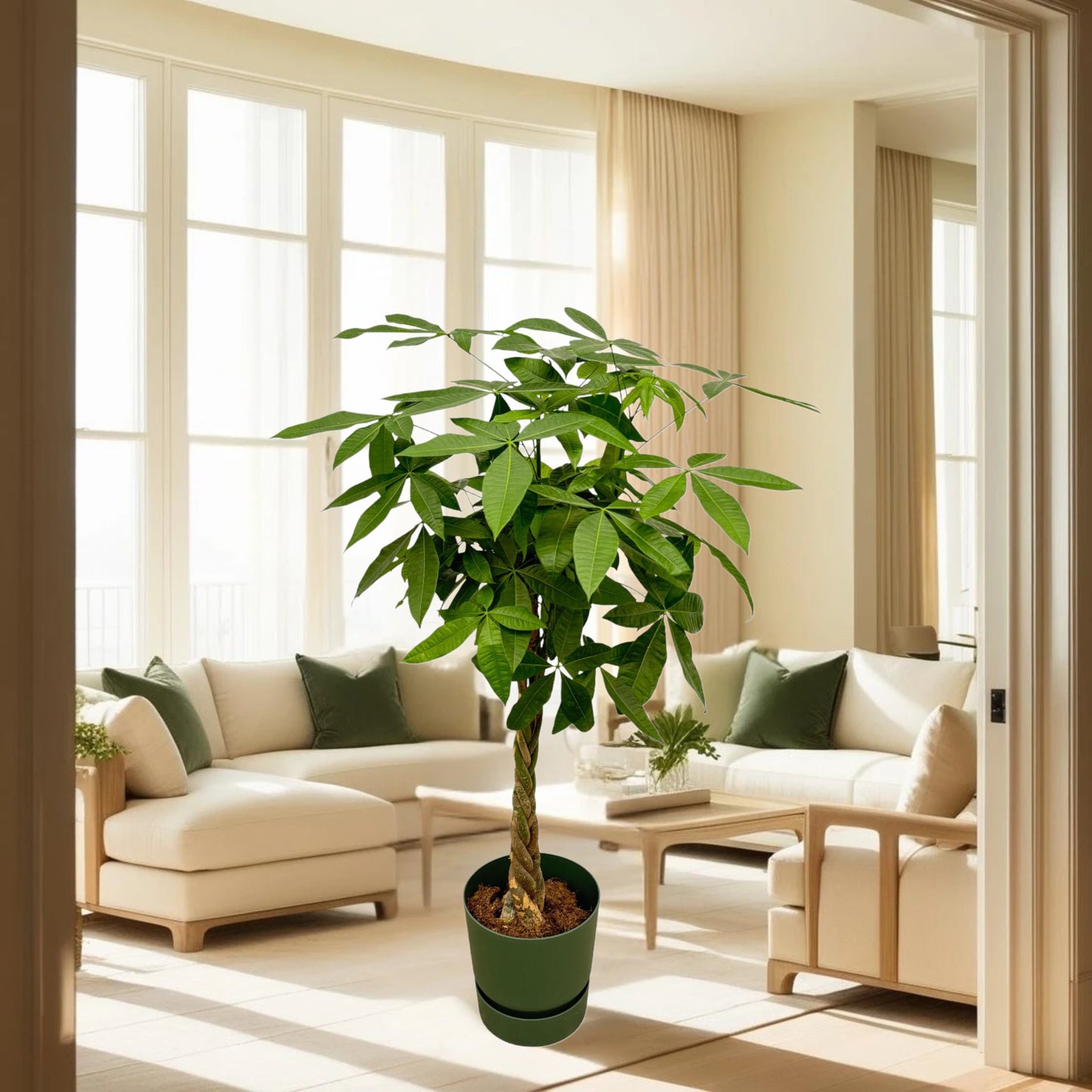 Pachira Aquatica inclusief elho Greenville Round groen - 160cm - Ø30