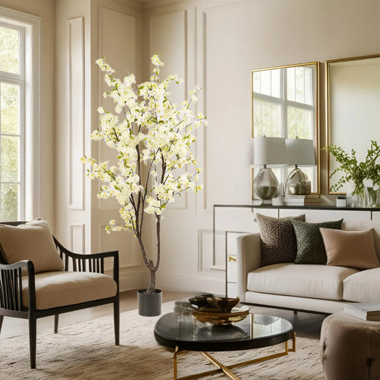 Kunstplant - Prunus - Kersenbloesem - Wit - 210cm